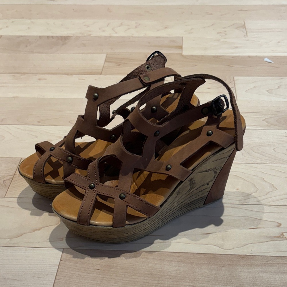 Brown Strappy Wedge Sandals